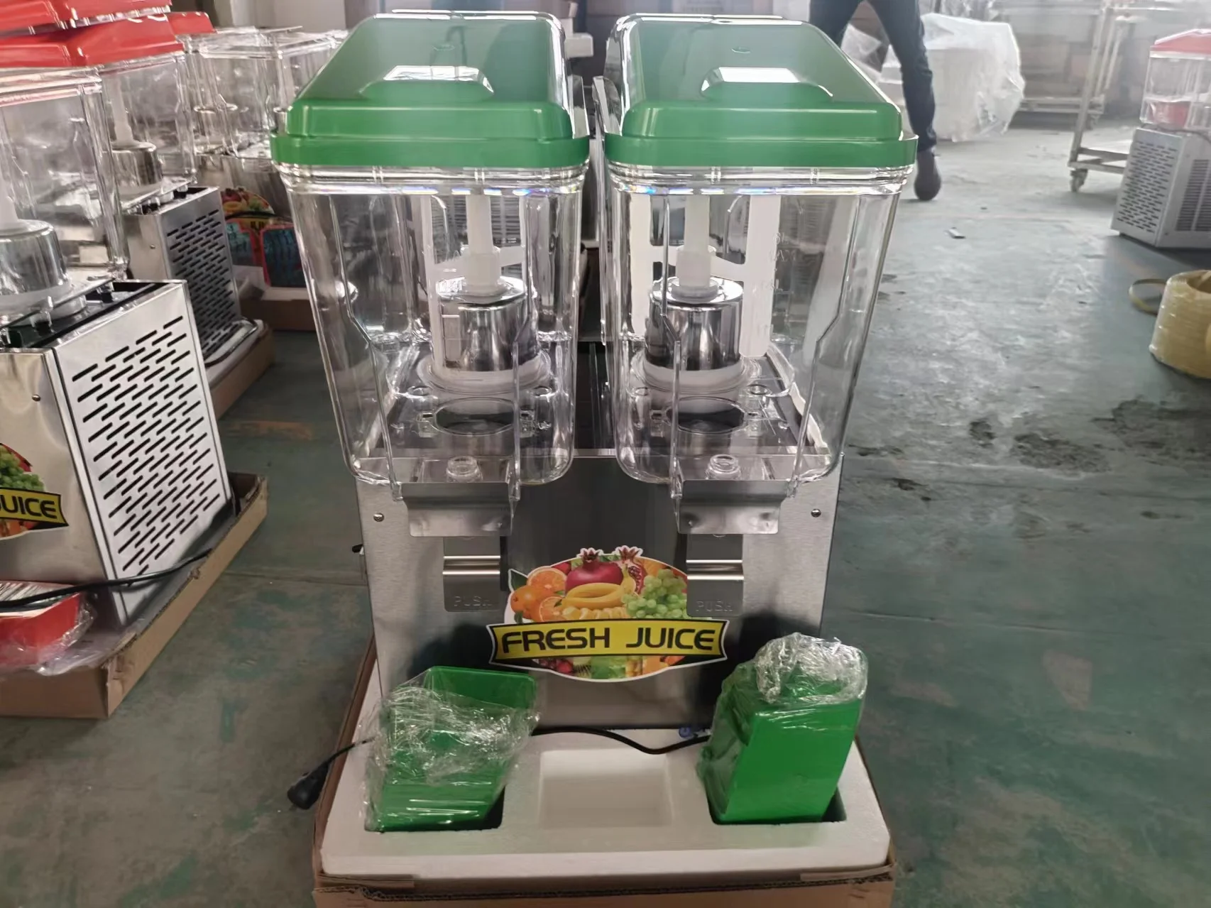 Commercial Multifunctional 2 Tanks Electric Refrigerated Beverage Juice Dispenser With Cheap Price