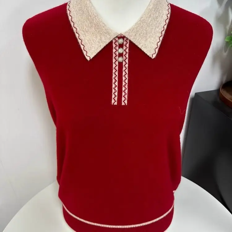 Casual Autumn Winter Loose Large Size Pullovers Sweaters Middle Aged Mother Long Sleeve Knitted Sweater Women Lapel Knit Jumper