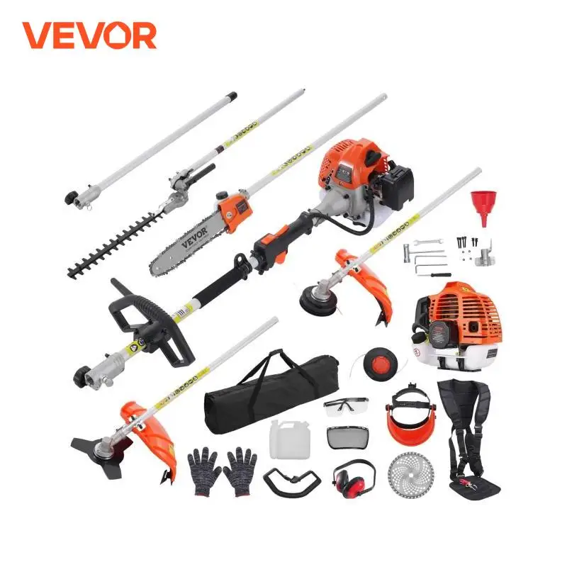 VEVOR 52CC 6- in-1 Multi-Functional Trimming Tools Gas Hedge Trimmer Weed Eater String Trimmer Brush Cutter Edger Pole Saw  