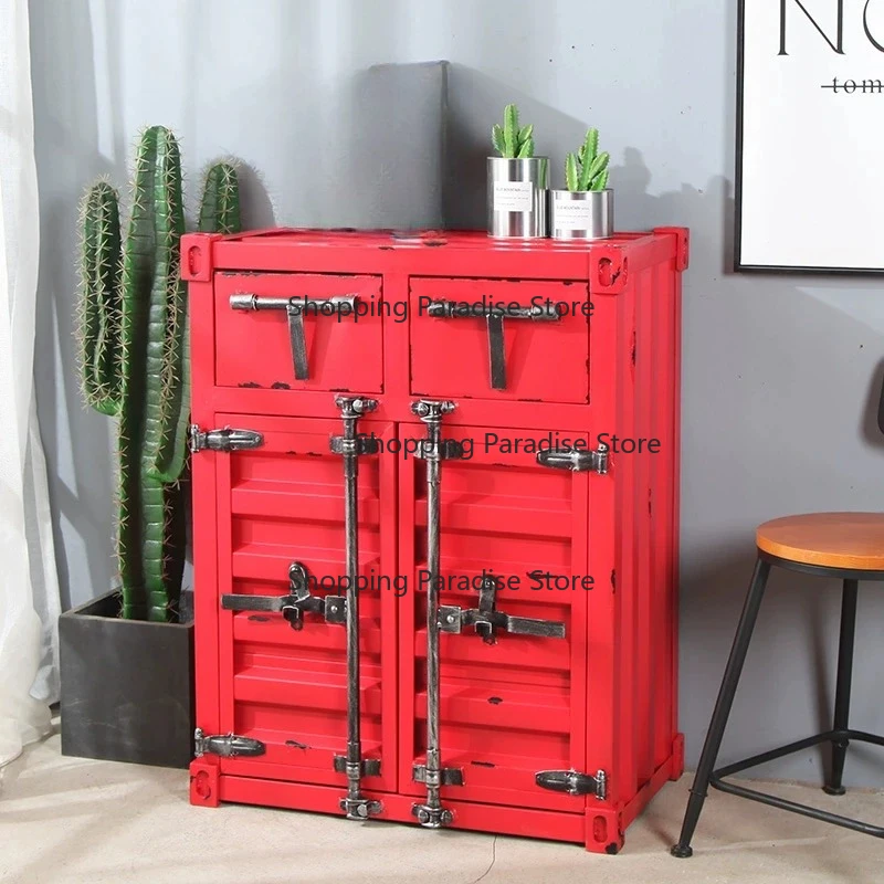 Industrial Style Container Cabinet Retro Double Door Dining Sideboard For Home Personalized Tea Storage Cabinet Iron Craft
