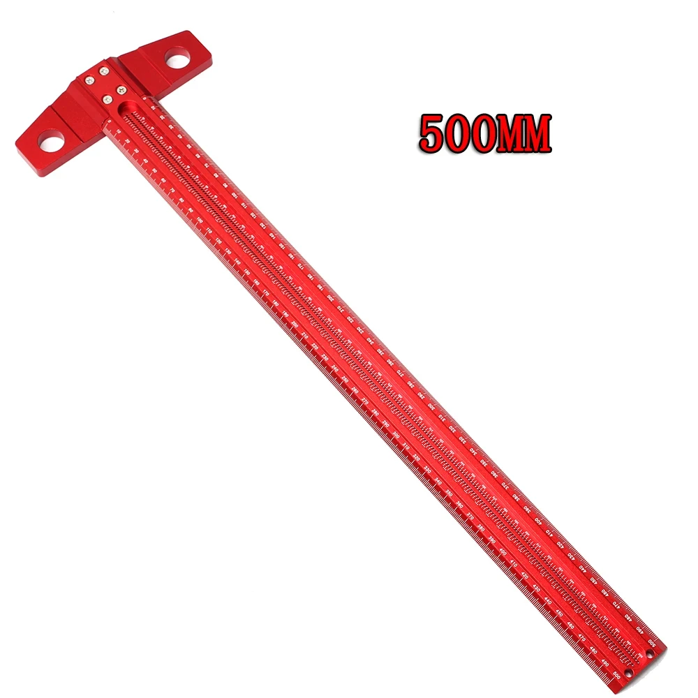 60-500MM T-Ruler Precision Marking Aluminum Alloy Woodworking Scribe Marking Gauge Crossed-out Hole Scribing Ruler MeasuringTool