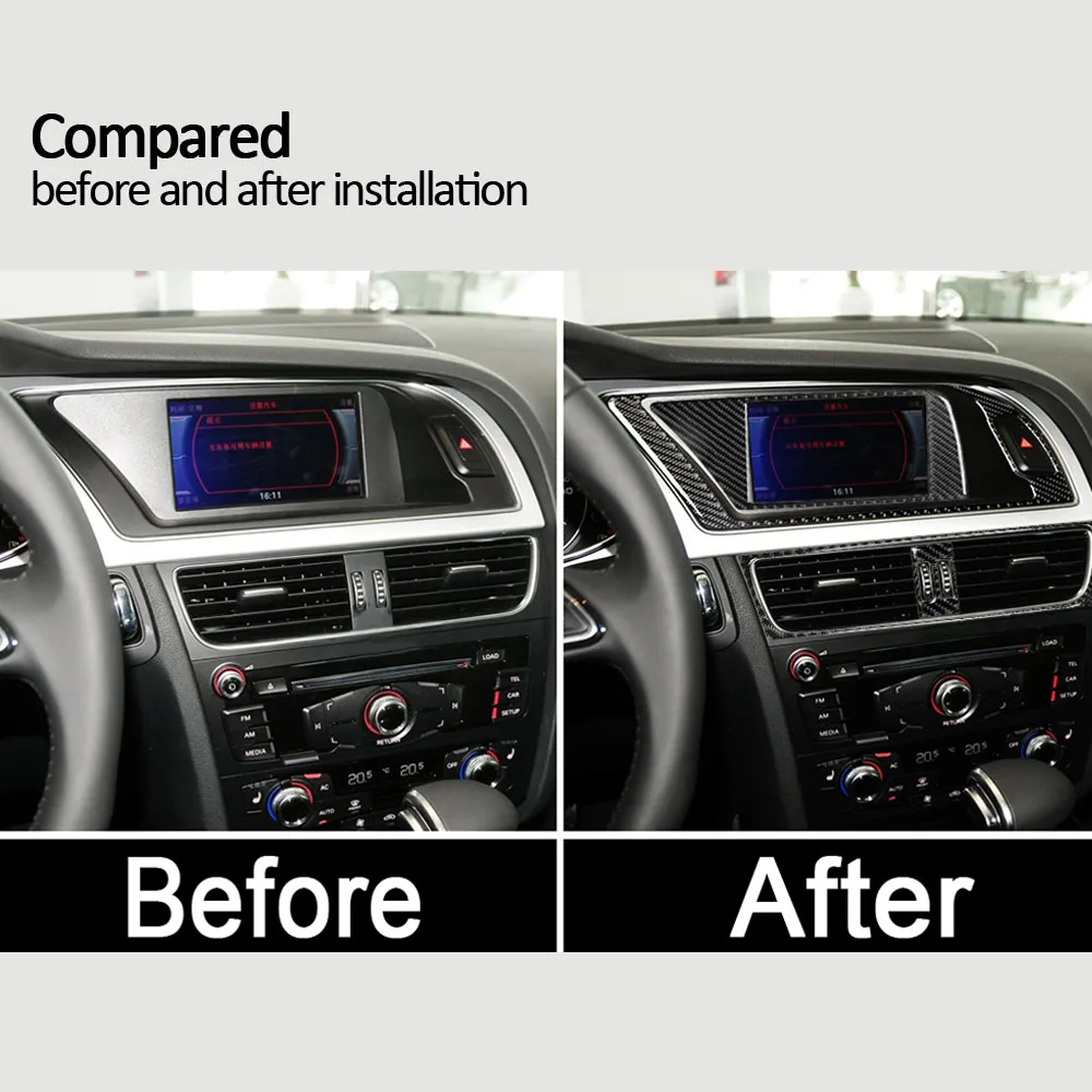 Real Carbon Fiber Car Navigation Air Conditioning CD Control Panel LHD RHD Sticker For Audi A4 A5 B8 Q5 Interior Accessories