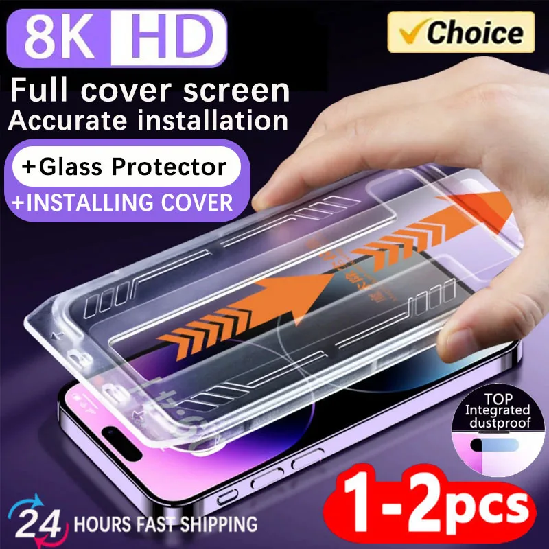 

1-2Pcs 8K Oleophobic Coating Dust Free Installation Screen Protector For Iphone 13 11 12 14 Pro Max Mini X XR 15 Anti Spy Glass