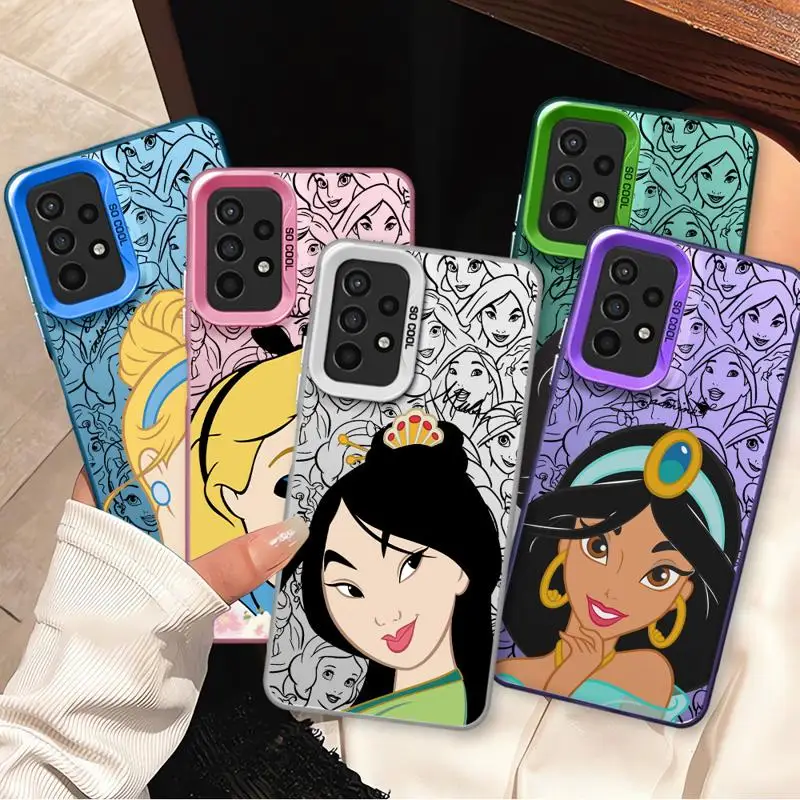 Phone Case for Oppo Reno 10 Pro 8T 7 6 5 A98 A78 A58 A38 A37 A17 A76 A57 Silver Plating Snow White Ariel Mulan Alice Princess