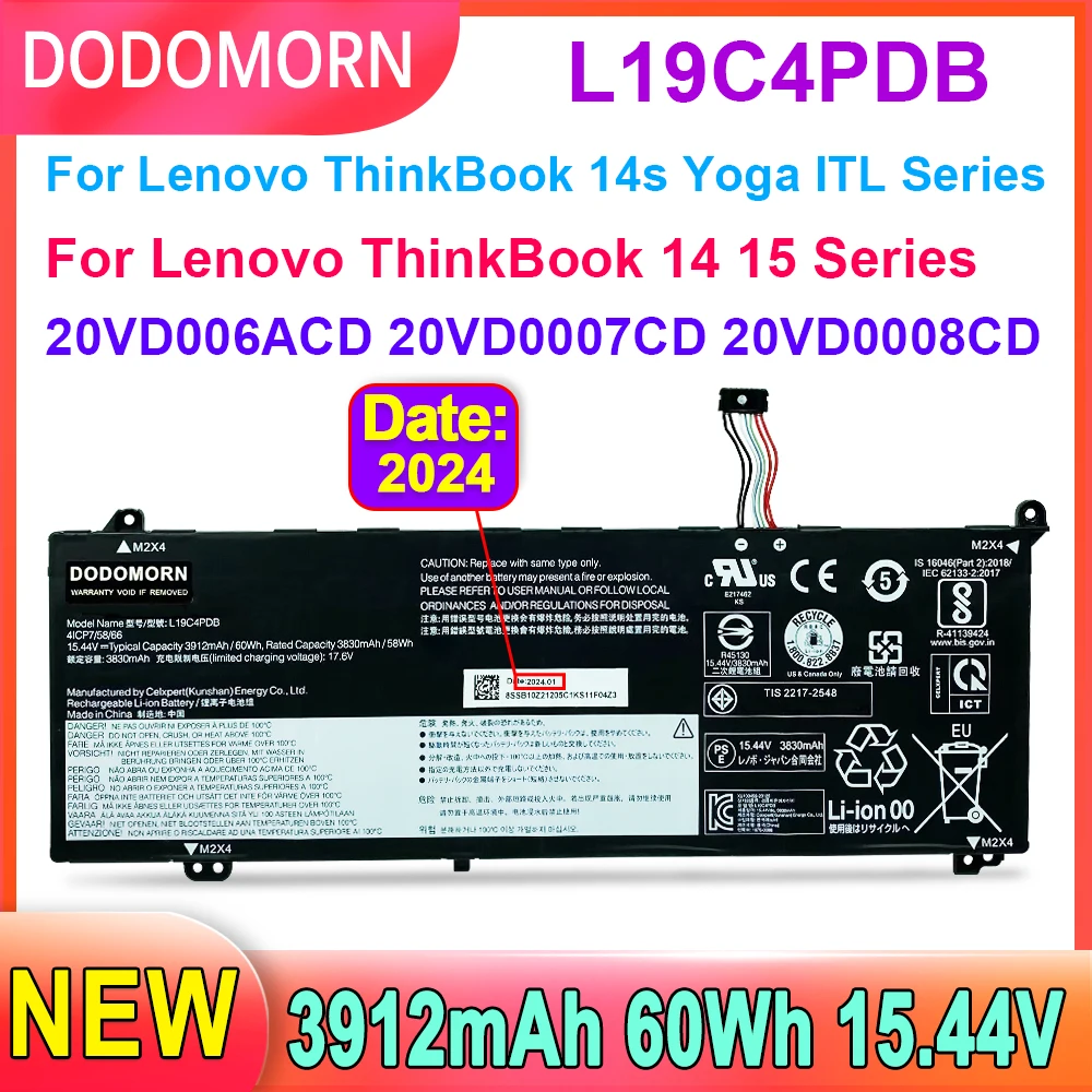 DODOMORN L19C4PDB Laptop Battery For Lenovo ThinkBook 14s Yoga ITL Series 20VD006ACD L19M4PDB 5B10Z21209 5B10Z21201 SB10Z21205