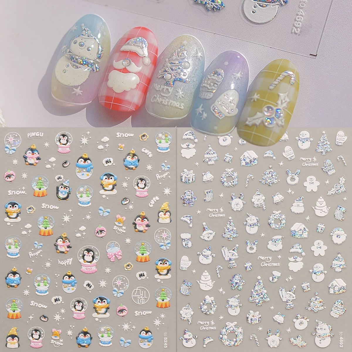 2 Stück Winter-Weihnachts-Nagelkunstaufkleber mit Prägung, einfach für Nageldekoration, Heimwerken, Geschenke, Party- und Hochzeits-Make-up-Styling