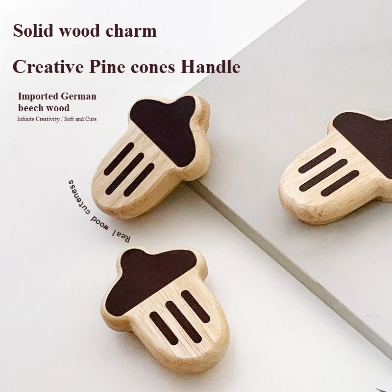 Cute fun pine fruit solid wood handle modern simple entrance without punching creative multi-function cabinet door handleds