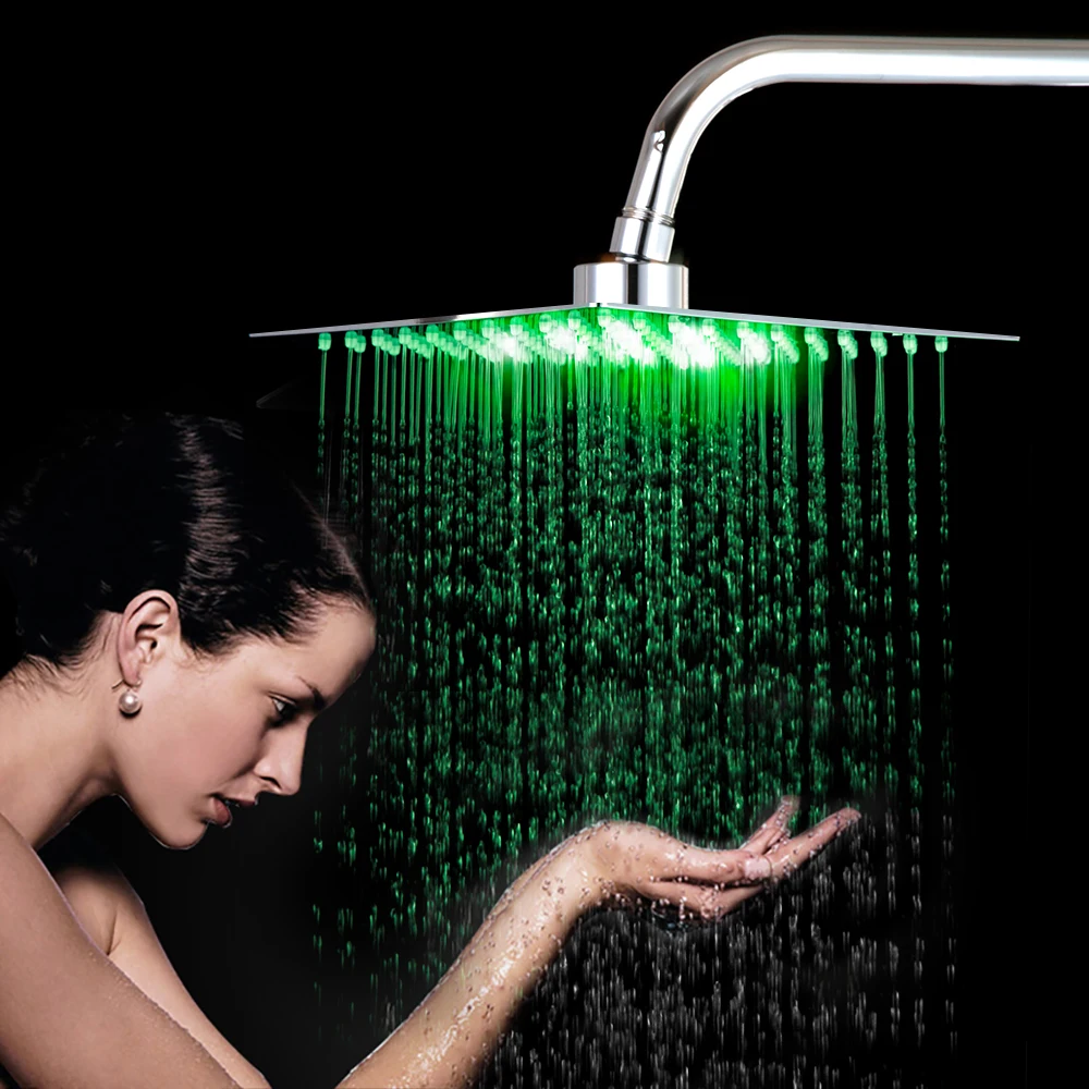 YANKSMART-Pommeau de douche carré chromé à LED, 8 / 10 /12 / 16 /20 / 24 pouces