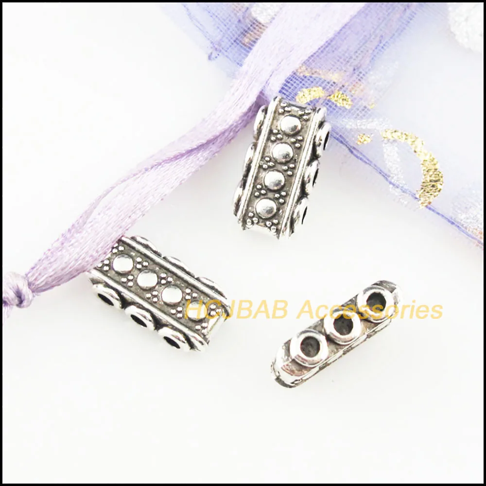 20 New Rectangle Charms Tibetan Silver Color 3-Holes Spacer Beads 7.5x14.5mm