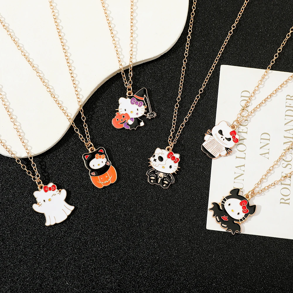 Cute Sanrio Hello Kitty Bat Enamel Charms, Halloween Cartoon Animal Pendants, Handmade Necklace, Fashion Accessories, 1Pc