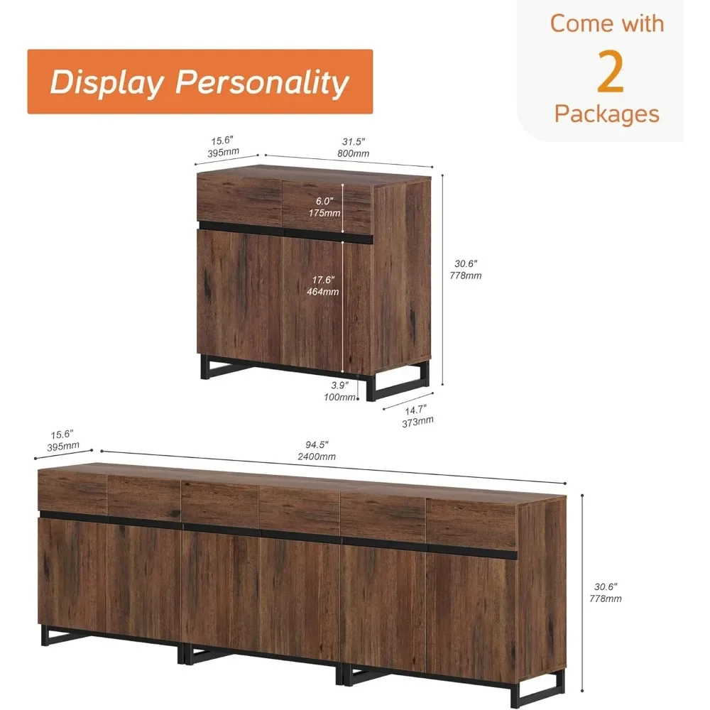 Sideboard Buffet Cabinets, Modern Sideboard with Adjustable Shelf and Metal Base, Coffee Bar Cabinet Storage for Living Room,