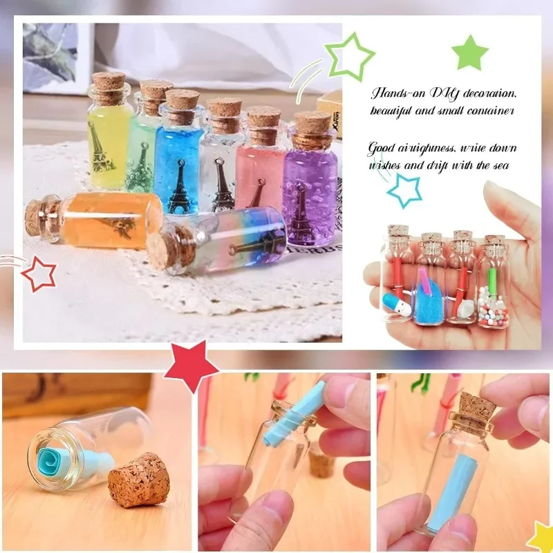 200/10Pcs Mini Clear Glass Jar with Cork Stopper Transparent DIY Empty Message Vial Wishing Bottle Xmas Wedding Party Decoration