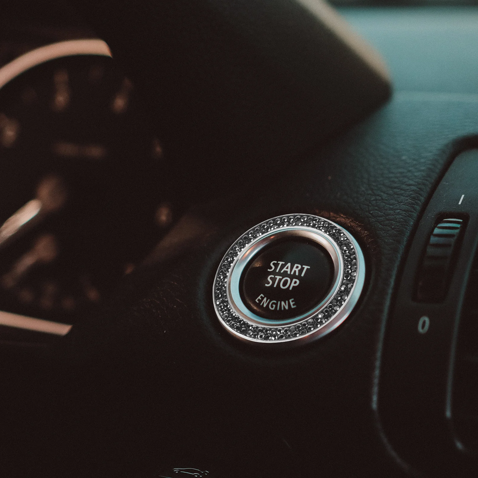 

2Pcs Car Engine Start Stop Button Ring Crystal Rhinestone Decoration Sticker Luxury Bling Ignition Panel Accessories Black