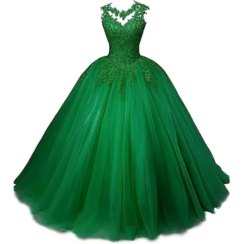 فساتين حفلة برقبة شفافة من الدانتيل العتيق لحفلات أعياد ميلاد الأميرة الرسمية