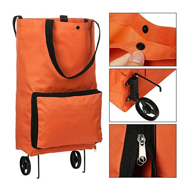 1Pc New Shopping Cart Two Wheeled Lightweight Wheeled Shopping Cart Large Capacity Folding Shopping Bag