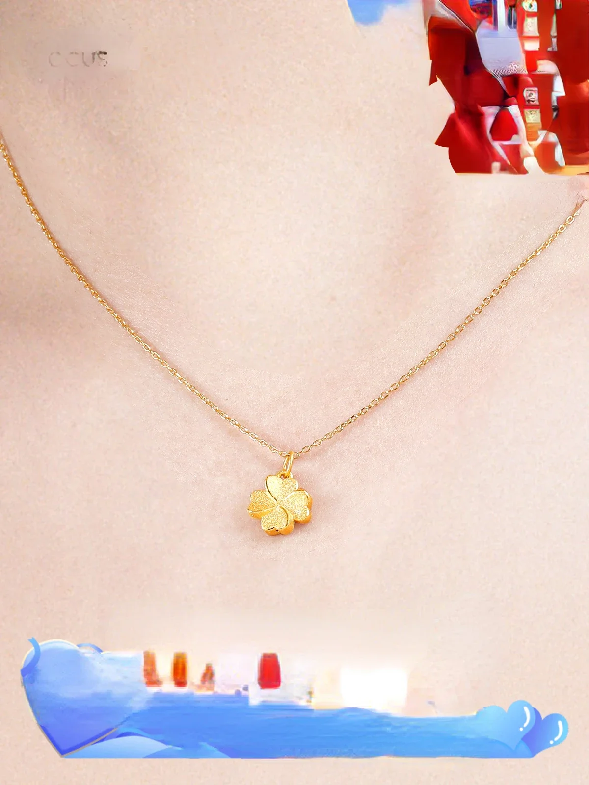 

Full gold four-leaf clover necklace pure gold women's colored gold pendant