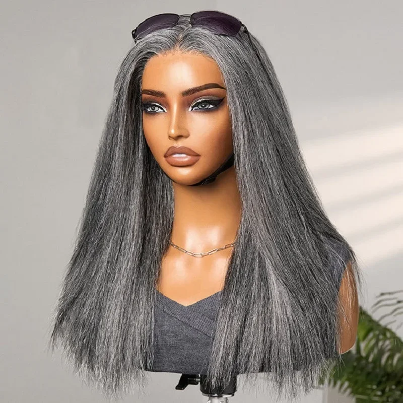 

Silver Luxe Gray 13x4 HD Full Lace Frontal Wig Bone Straight Lace Front Wigs Human Hair Salt And Pepper Wig For Mature Women