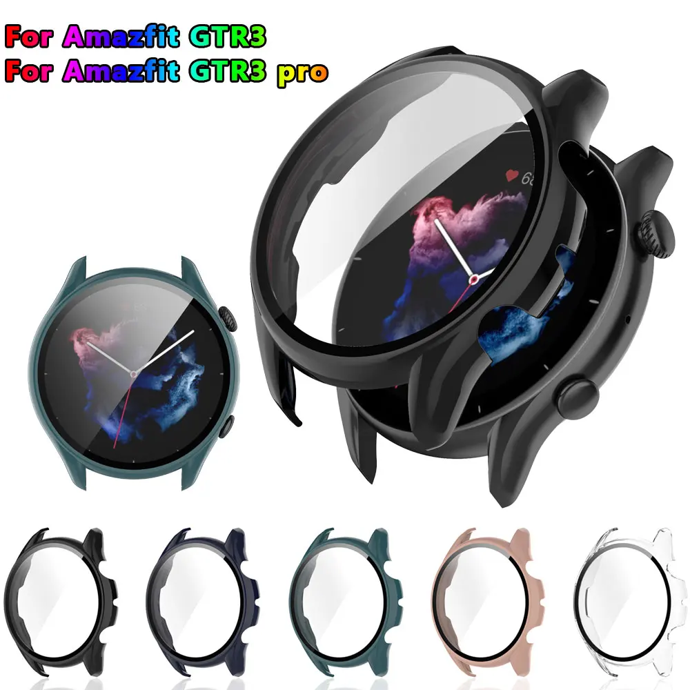 

Стеклянная пленка + чехол для Huami Amazfit GTR3 PC, универсальный защитный чехол-бампер + защитная пленка для экрана для Amazfit GTR 3 Pro