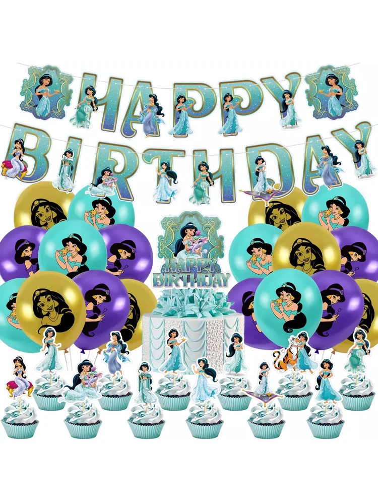 decoracao-de-festa-de-aniversario-princesa-jasmine-bandeira-de-puxar-balao-bandeira-de-insercao-pano-de-fundo-lampada-aladino-decoracao-de-festival