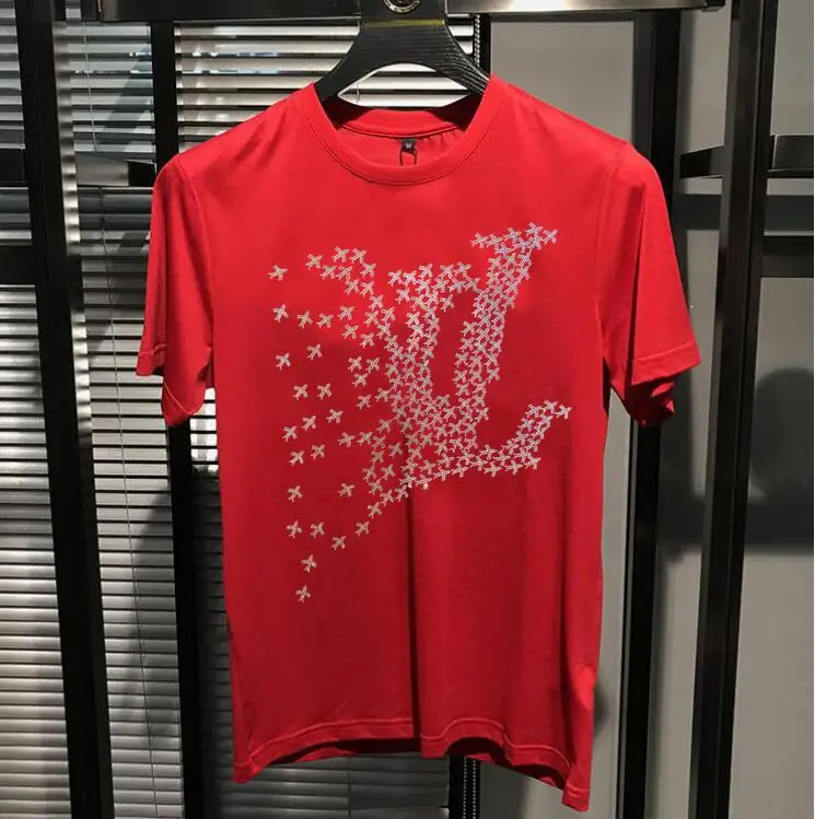 Rhinestone designer Novelty high quality T Shirt men casual cotton top Men\'s T-shirt Tee shirt 2024