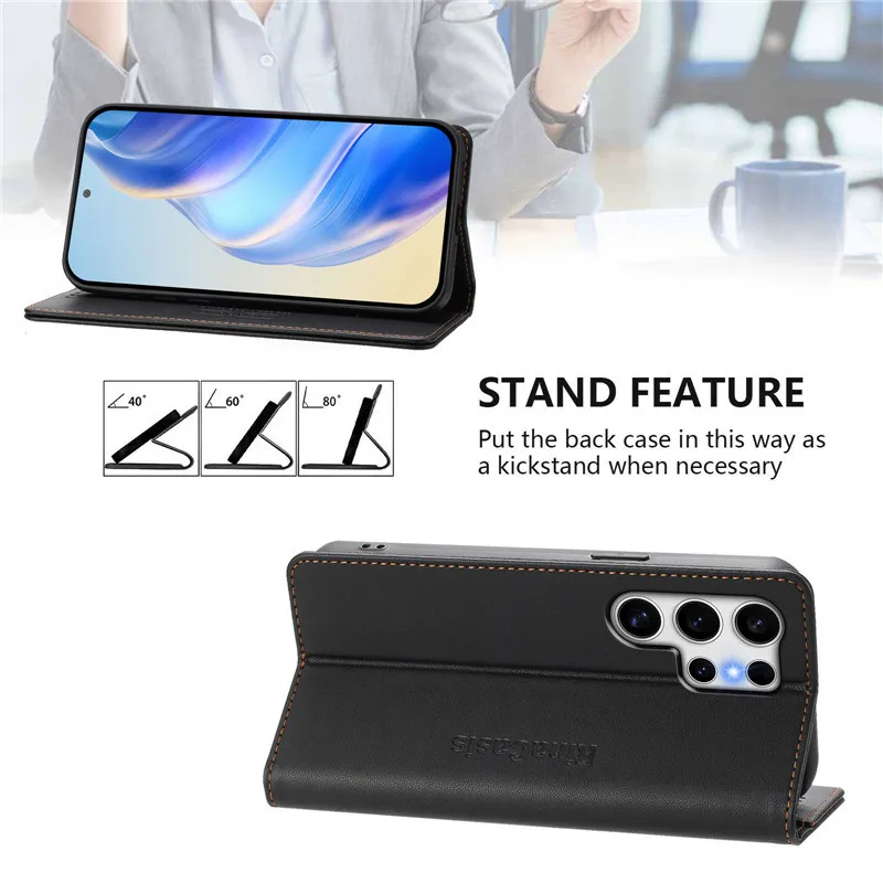 Luxury Anti-thef Wallet Flip Cover Phone Case For Samsung Galaxy S25+ Ultra Plus S 25 5G Leather Cases Magnet Solid color Coque