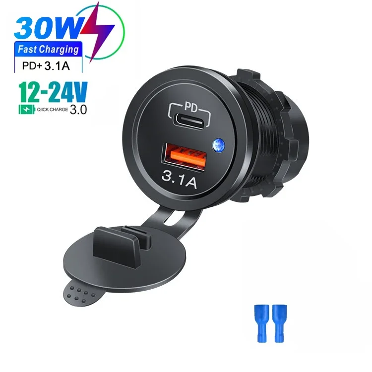 Multi-Port-Autoladegerät PD QC3.0 USB-Ladebuchse mit digitalem Voltmeter 12V/24V für Motorrad, Auto, Boot, Marine, LKW, Bus