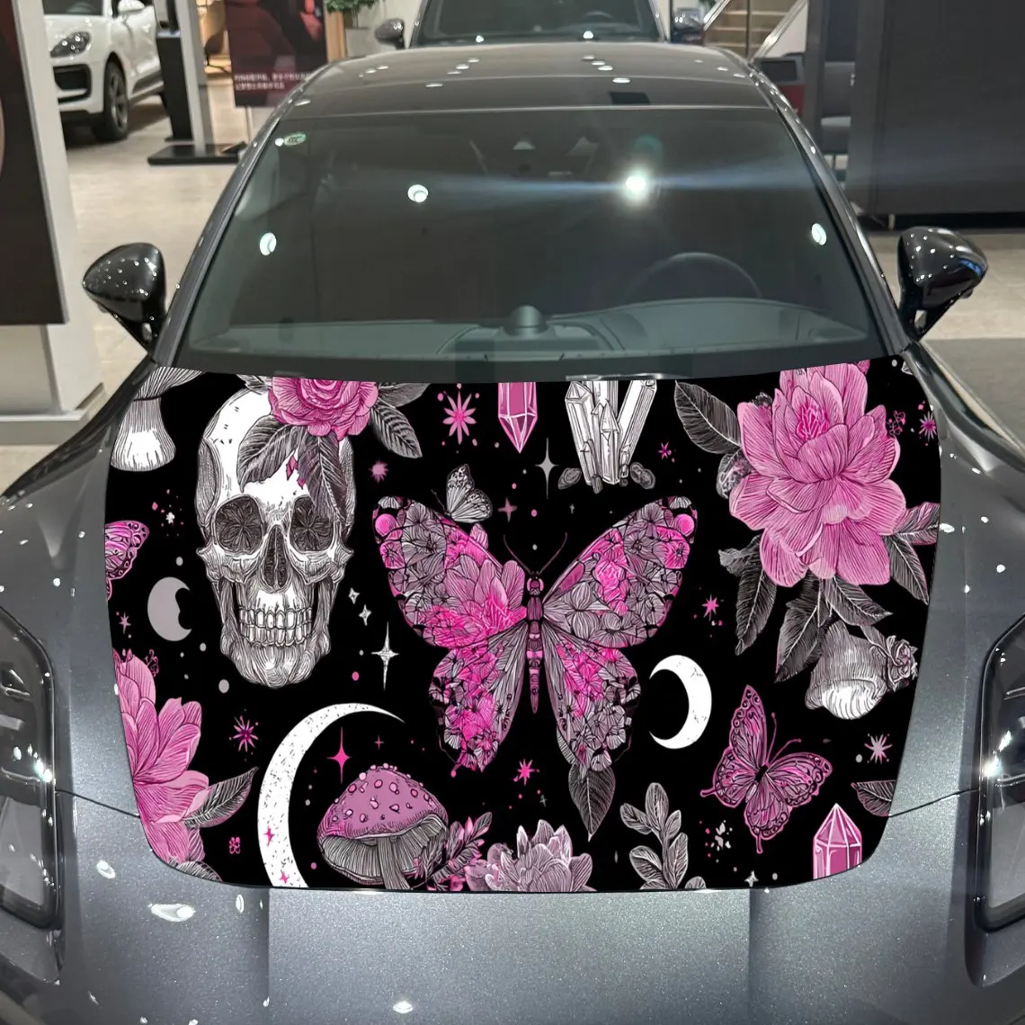 Floral, Butterfly, and Moon Elements Car Hood Vinyl Stickers Car Surface Protection Decal Car Decoration Cover Vinyl Wraps Water