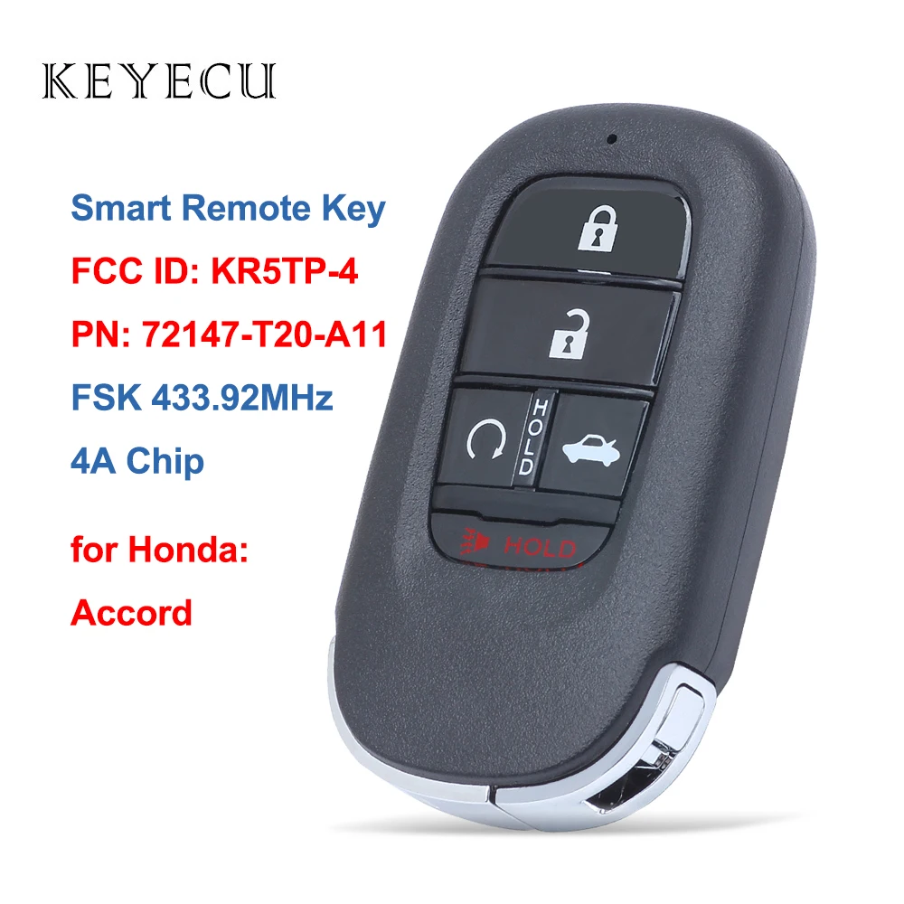 

OEM Board Smart Prox Remote Key Fob for Honda Accord 2022 Civic 2022 2023 5 Buttons 434Mhz 4A Chip KR5TP-4, 72147-T20-A11