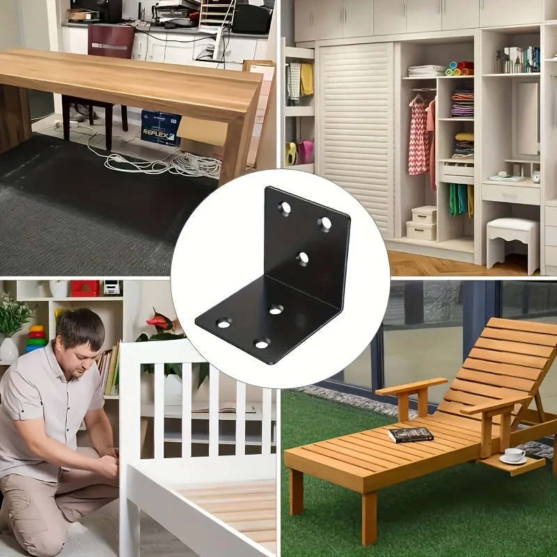 70 Pieces Heavy-duty Black Metal Angle Brackets Set, 10 Pieces of Angle Brackets and 60 Pieces of Screws.Furniture Angle Iron