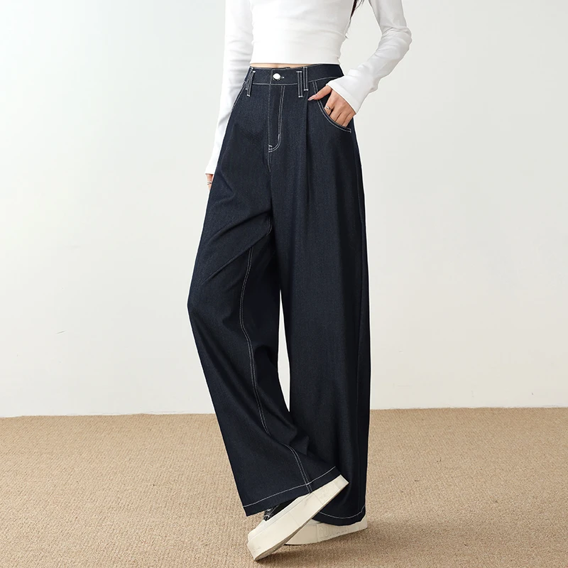 

Women's Contrast Topstitching Straight Leg Jeans，Belt loops High-waist Slimming Casual pants Chic Y2K Street style Office look