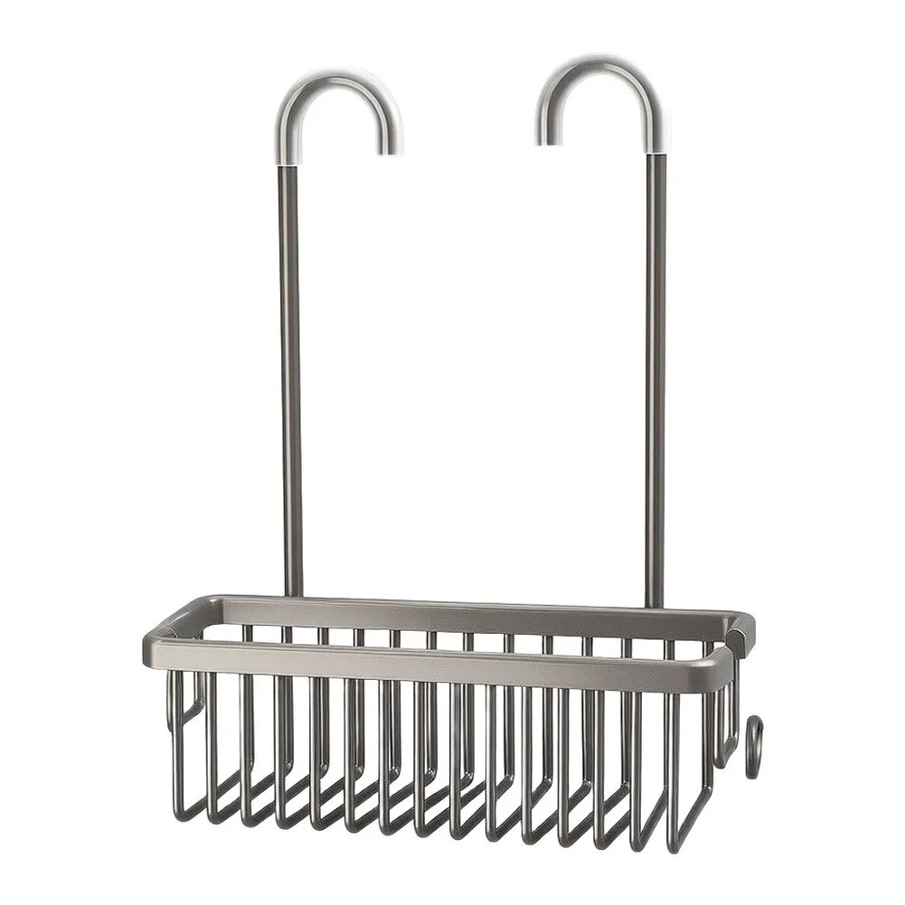 Shower Rack with Horizontal and Vertical Storage Zones Plus Four Accessory Hooks for Comprehensive Bathroom Organization