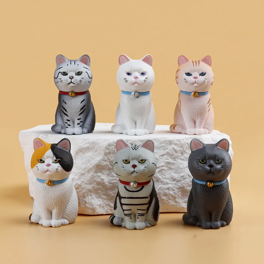 Fashion PVC Statue Simulated Cat Model Doll Small Bell Mini Sitting Cat Figure Creative Cartoon Mini Cat Ornament Desktop Decor