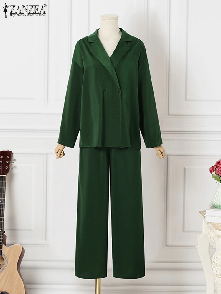 ZANZEA Fashion Women Loose Pants Sets 2025 Long Sleeve Shirts Wide Leg Pants Oversized Office Lady Outfits Tracksuit Streetwears