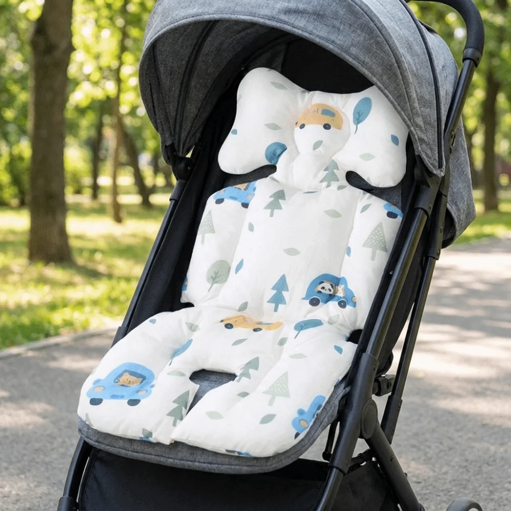 Cute Cotton Stroller Seat Cushion Soft Breathable High Chair Liner Pad Protective Cartoon Pattern Stroller Accessories Travel