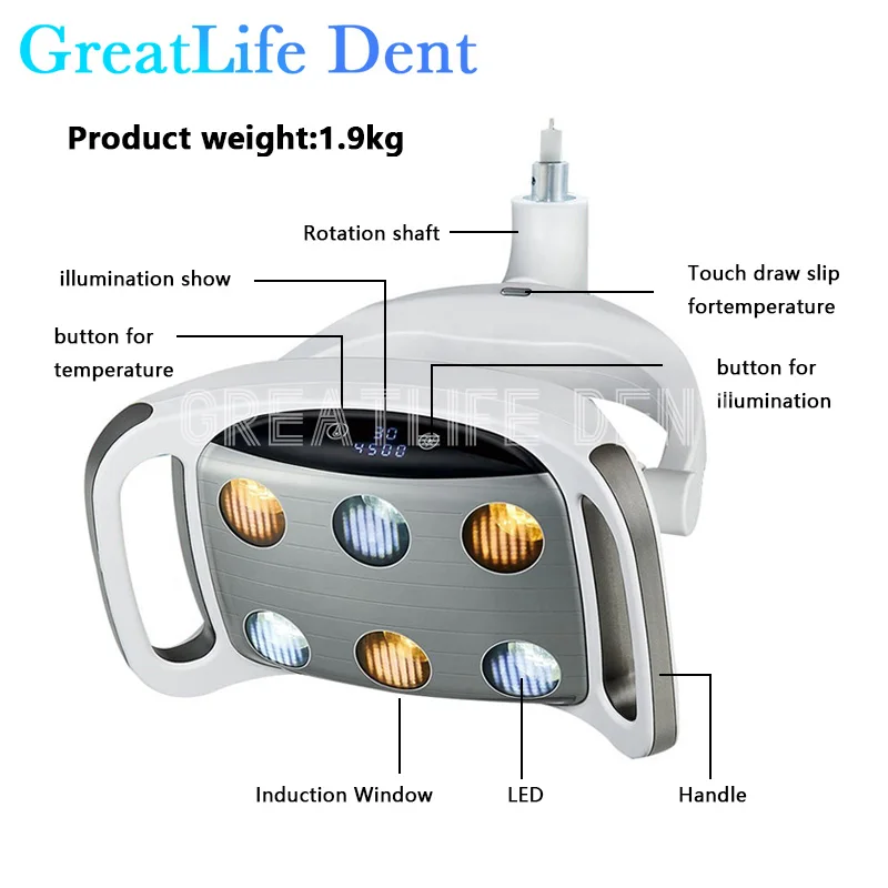 Unidade de cadeira odontológica GreatLife-Dent, 6LED, novo design, operação Shadowless, 9W, 30000lux, 6 contas de luz, operacional, luz LED cirúrgica