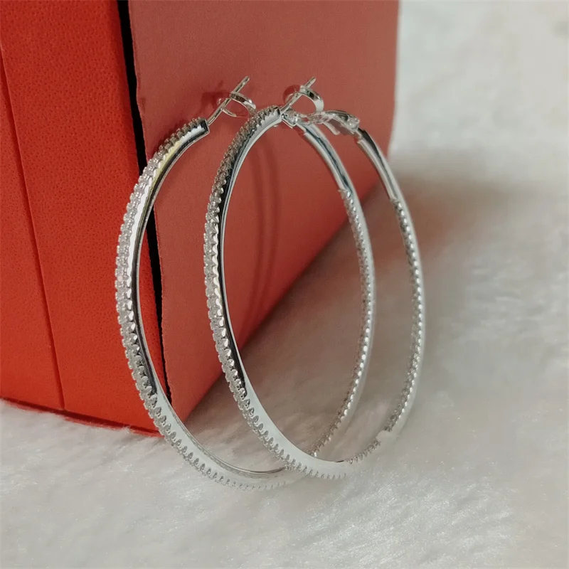 SENLISSI-100% 925 Sterling Silver Clear Zircon Simple Fashion Hoop Earrings For Women Girls Anti-allergy 18K Fine Jewelry Gifts