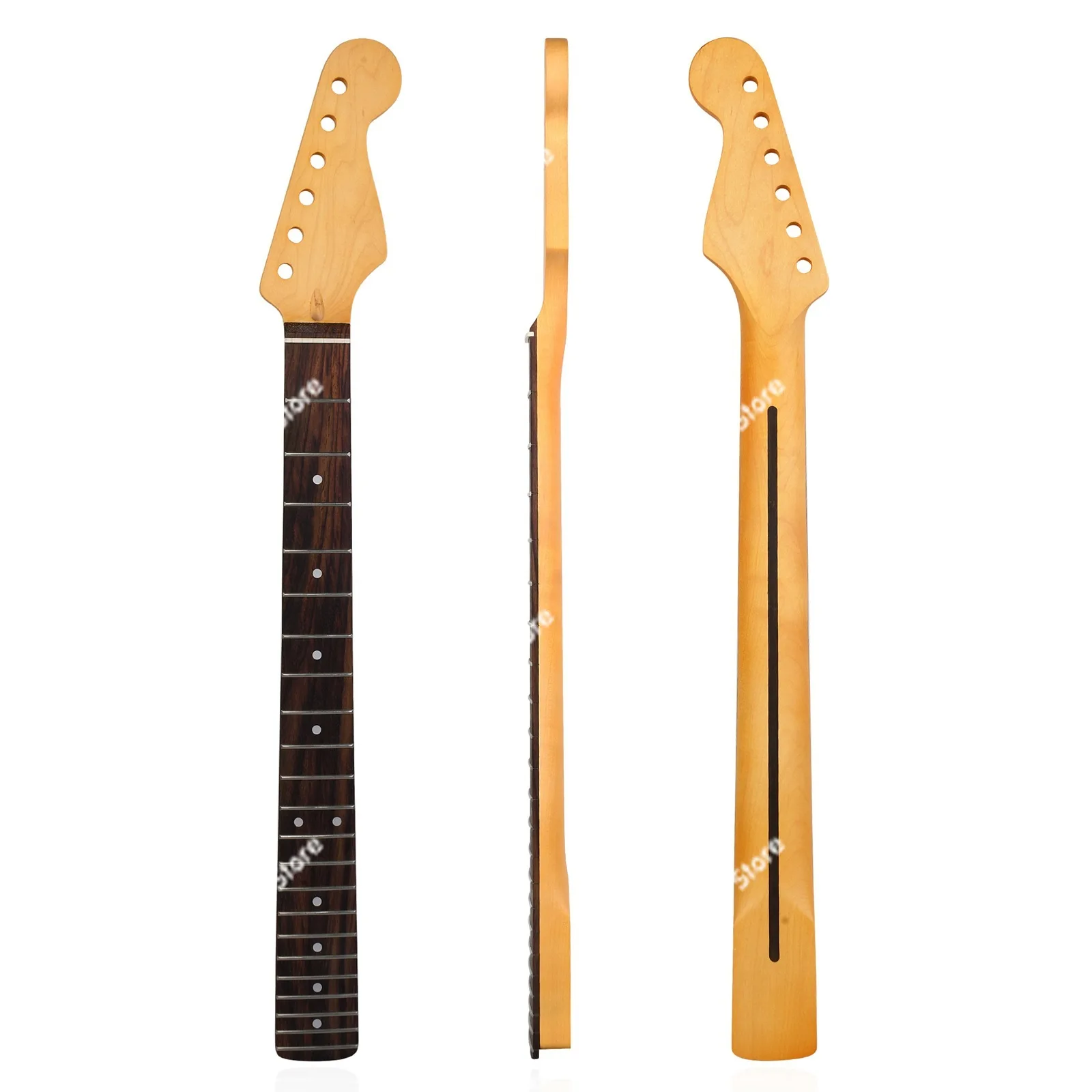 [マットイエロー] 22フレットエレキギターネック、カナディアンメイプルハンドル、ローズウッド指板、STストラップバックミッドライン