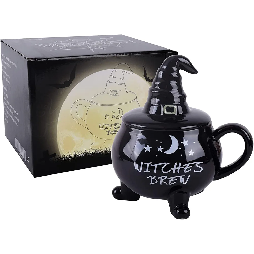 Funny Witch Coffee Mug with Lid, Goth Christmas Novelty Cup, Witches Brew Cauldron Mug for Sale