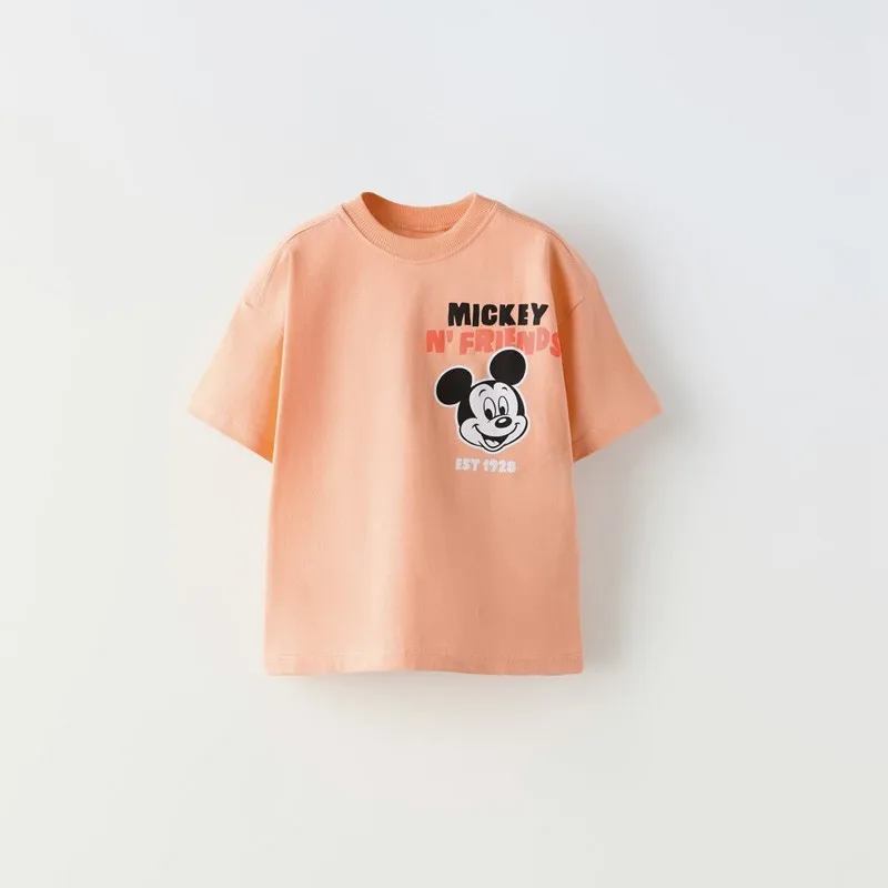 Disney Clothes Cartoon Tshirt For Boys Girls Cotton Fashion Casual Round Neck Tops Children Short Sleeve Versatile Base Shirt