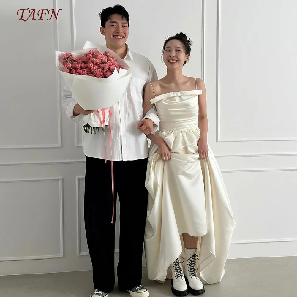 TAFN Simple Korea Wedding Party Dresses A-line Boat Neck Spaghetti Straps Bridal Gown 2024 웨딩드레스 Photo Shoot Reception Dress