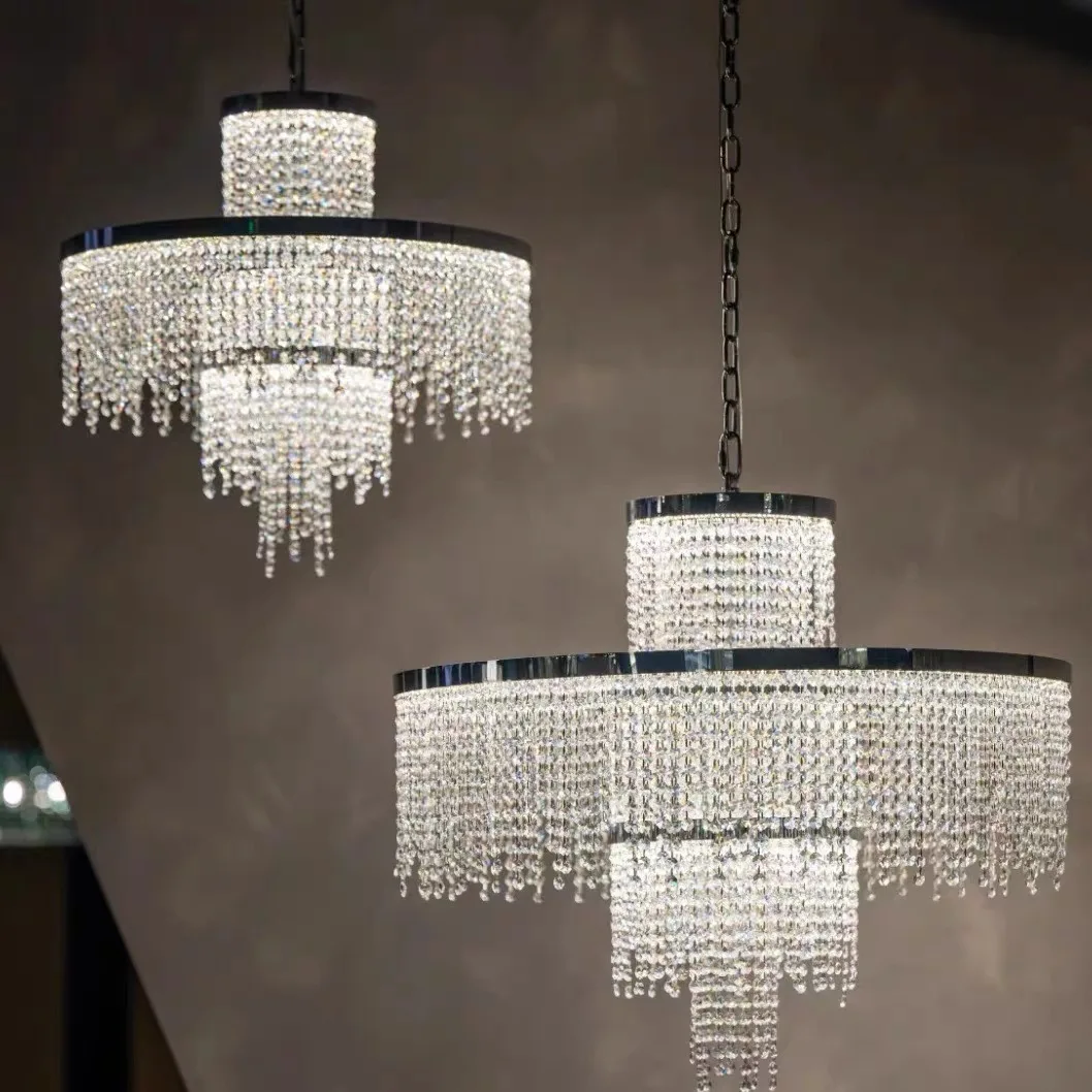 

Luxury Crystal Tassel Staircase Chandeliers Modern Home Interior Decor Foyer Hanging Lamps for Ceiling Living Dining Room Lustre