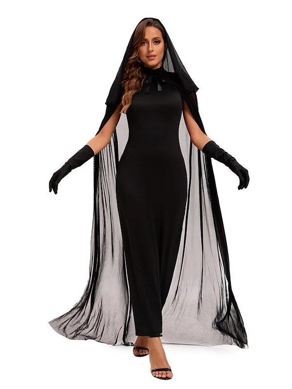 

Halloween Witch Costume with Shawl Mesh Robe Stage Performance Clothing for Women Halloween Party Theme Outfit