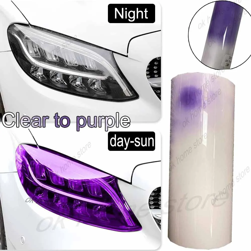 30/40/50cm TPU Car Headlight Intelligent Photochromic Film Taillight Film Moto Car Lamp Smart Photochromic Protective Tint Films