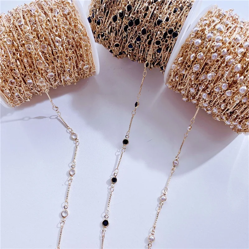 1Meter Imitation Perlen Perlenketten Metall Kupfer Kristall Glasperlen Glieder ketten viel für DIY Schmuck Armband Halskette Herstellung
