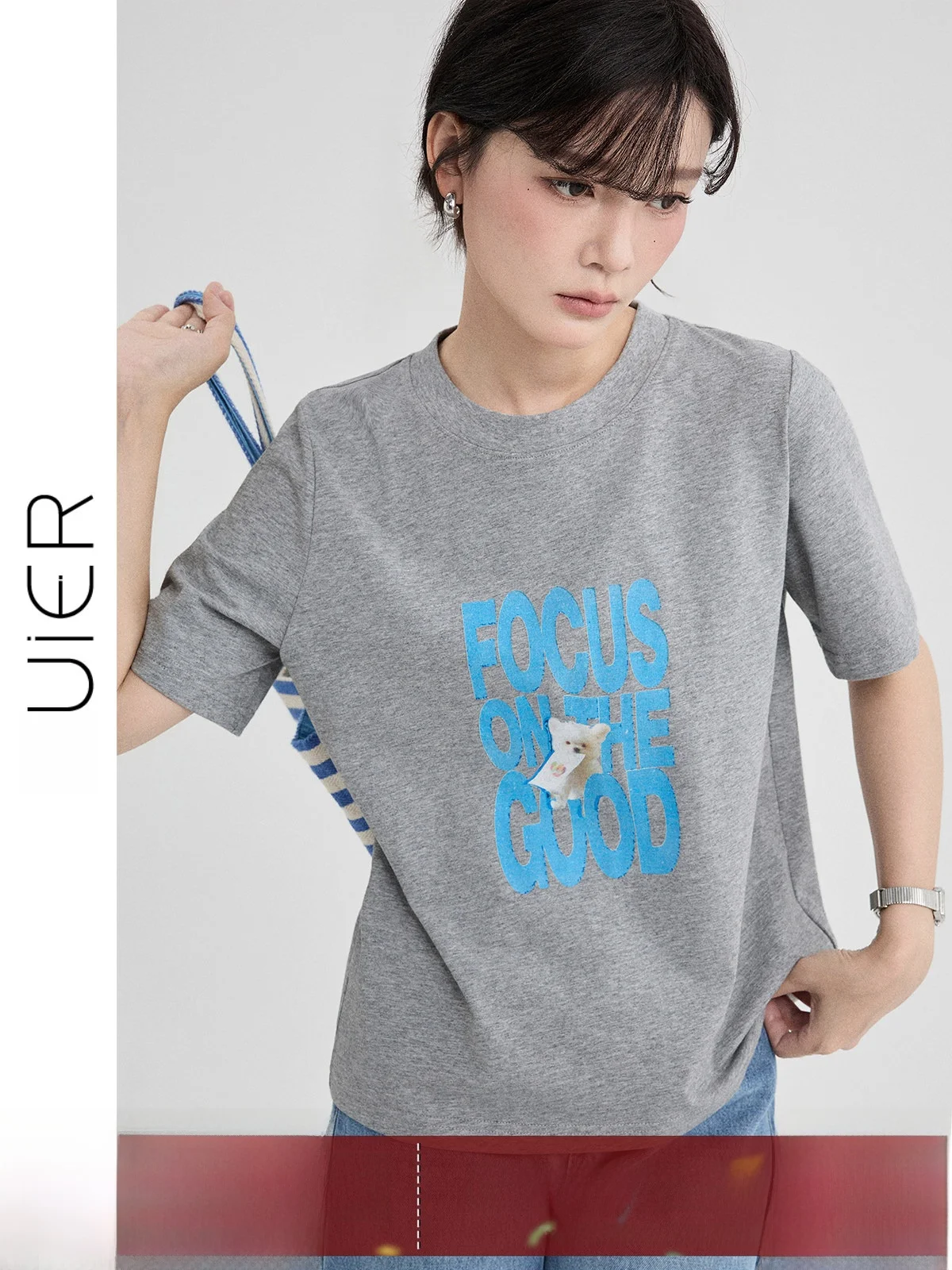 

Color Block Print Short Sleeve T-Shirt Women's Summer Casual Loose Fit Slimming Top Versatile Basic round Neck Tee