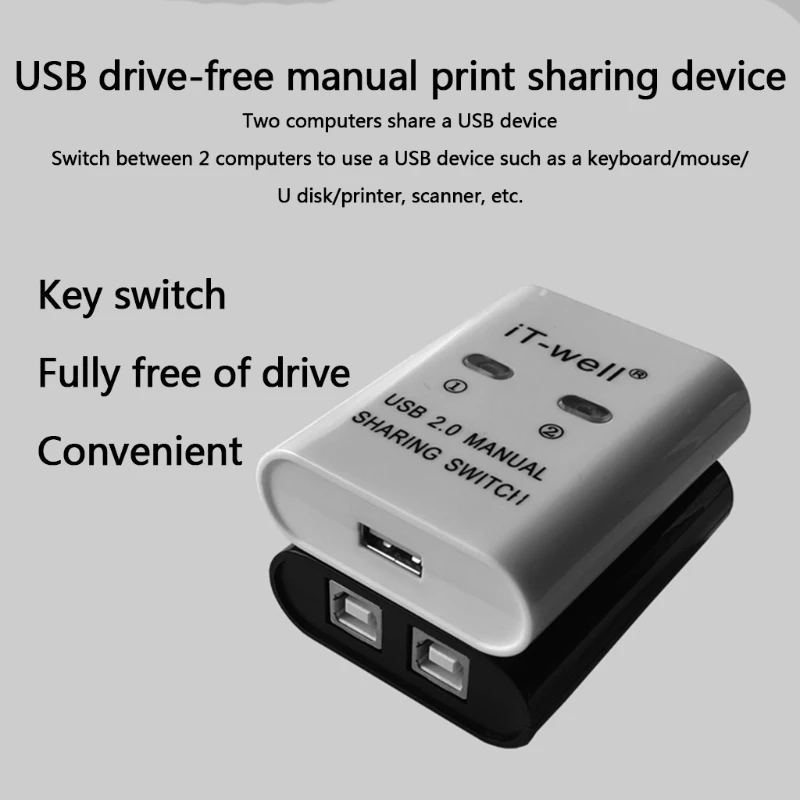 USB Printer Sharing Device 2 In 1 Out Printer Sharing Device 2-Port Manual KVM Switching Splitter Hub Converter Plug And Play