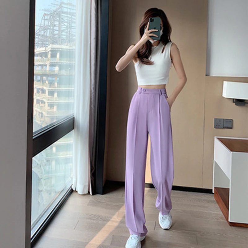 Women Straight Loose Pants Fall winter Drape High-waisted Wide-leg Pants Women green Thin All-match Casual Trousers