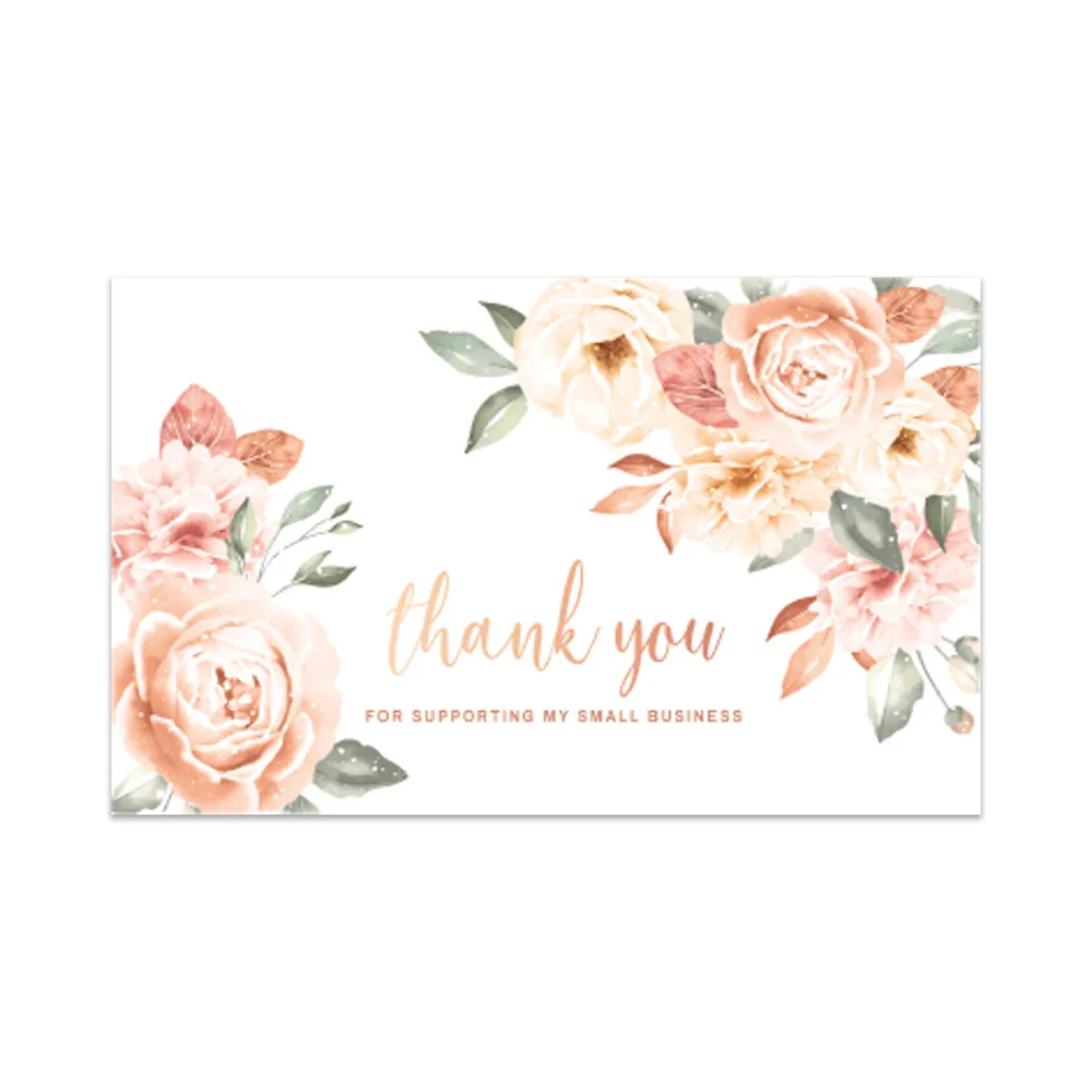 10-30pcs 9cm*5.4cm Pink Flowers Thank You Cards For Gift Card Box Package Decoration Shopkeeper Baking Small Business