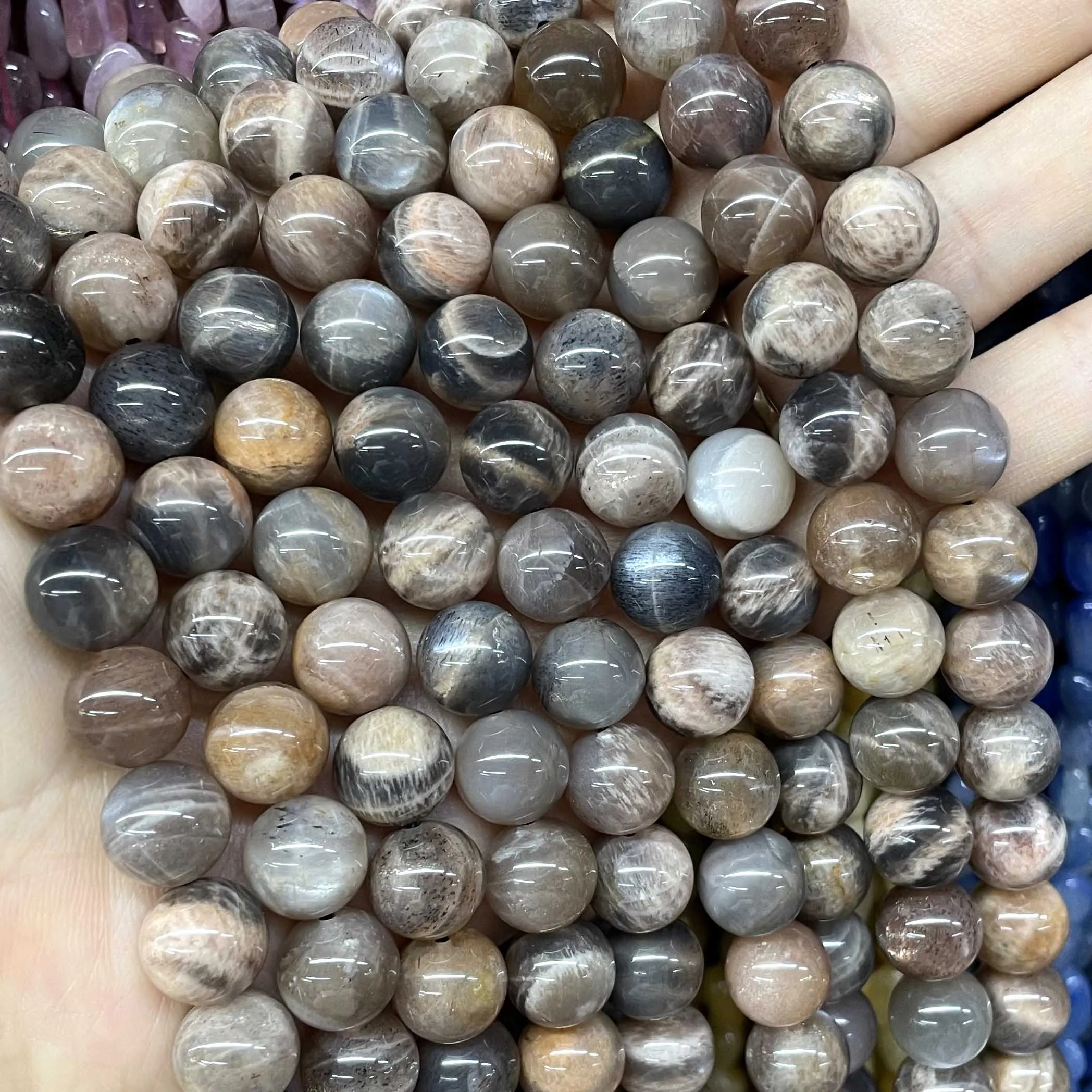 6 8 10MM Natural Black Sunstone Moonstone Round Loose Spacer Gems Beads For Jewelry Making DIY Bracelet Necklace Accessories