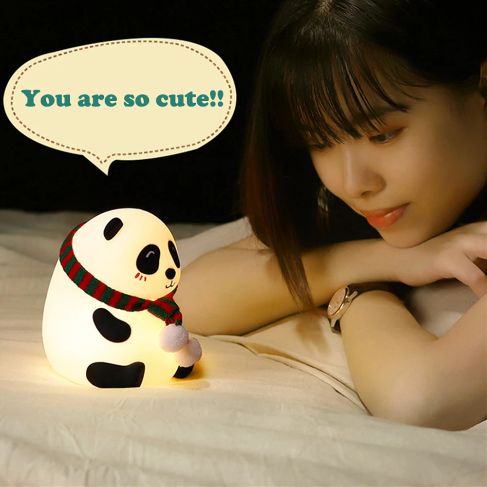 Cute Panda Silicone NightLight Patting Light Color Changeable Bedroom Decor Atmosphere Lamp for Children Birthday Holiday Gift